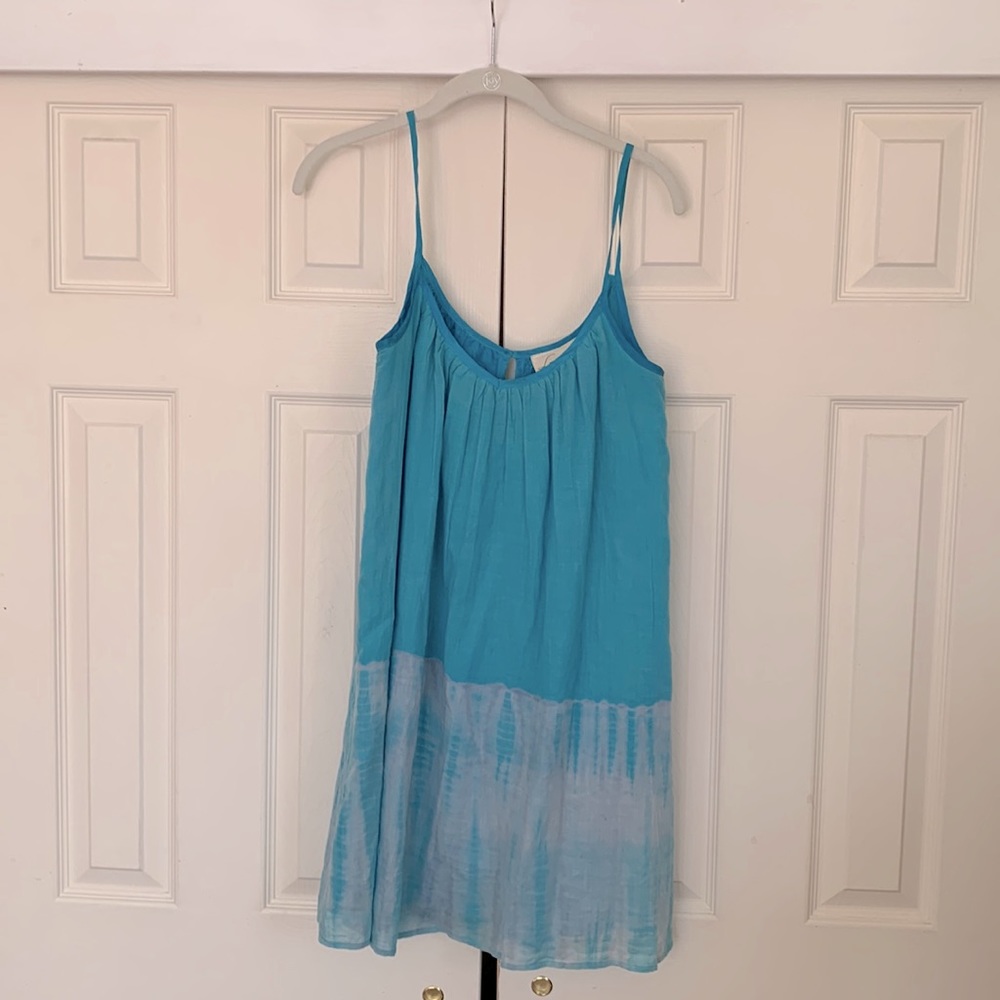 Calypso blue tie dye cotton and silk dress